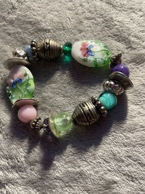 Floral Glass Bead Stretch Bracelet - Multicolor